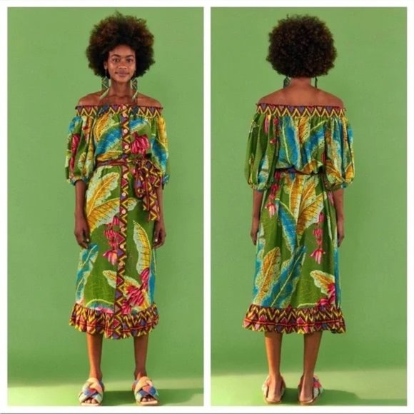 Farm Rio Women’s Banana Leaves Off The Shoulder Midi Dress - Picture 4 of 5